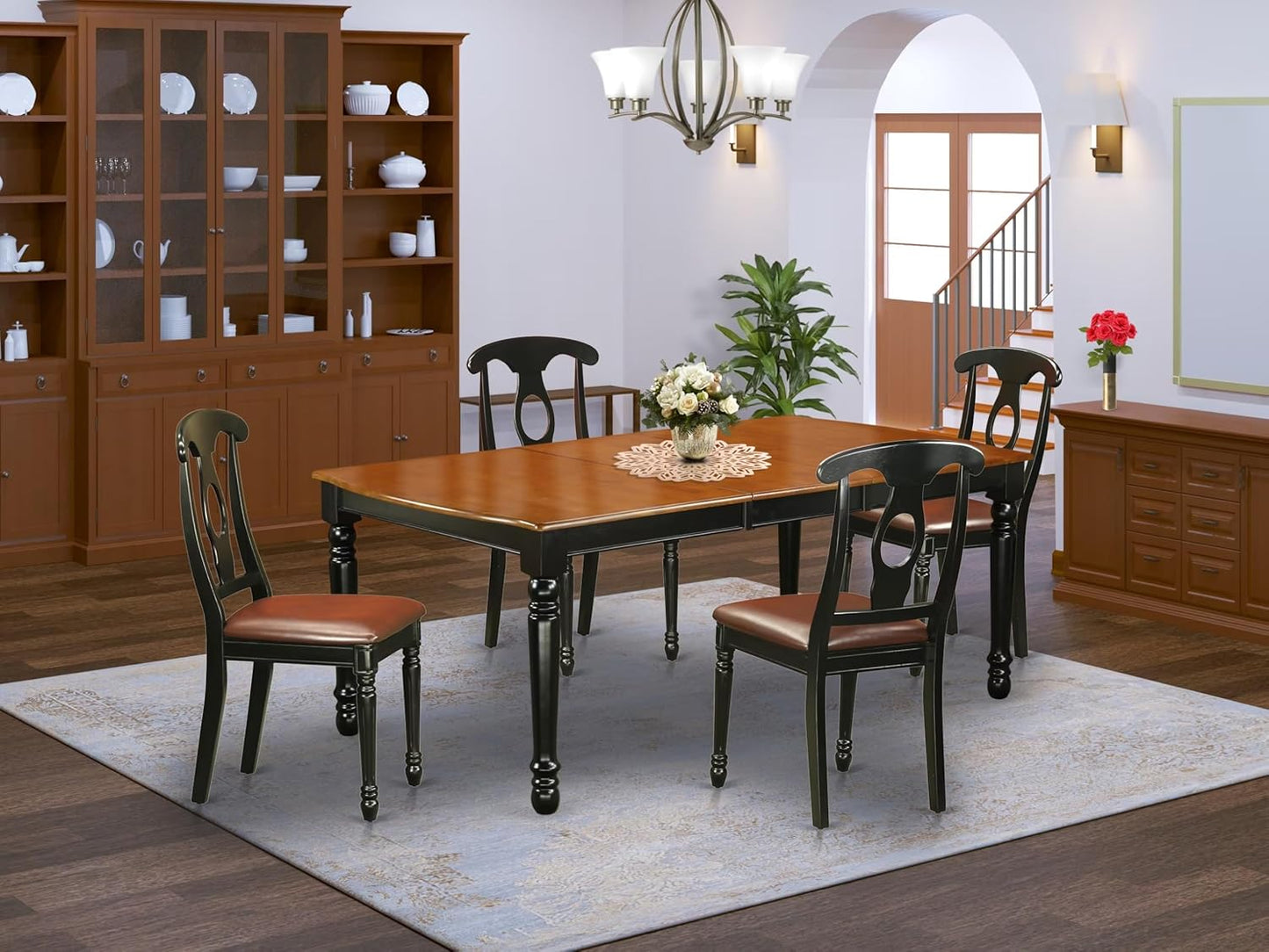 East West Furniture DOKE5-BCH-LC 5 Piece Dinette Set for 4 Includes a Rectangle Dining Room Table with Butterfly Leaf and 4 Faux Leather Kitchen Dining Chairs, 42x78 Inch, Black & Cherry