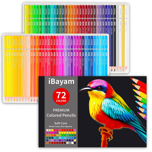 iBayam 72 Count Colored Pencils for Adult Coloring Books, Soft Core, Ideal for Drawing Blending Shading, Art Supplies, Color Pencils Set Gift for Coloring, Sketching, Painting