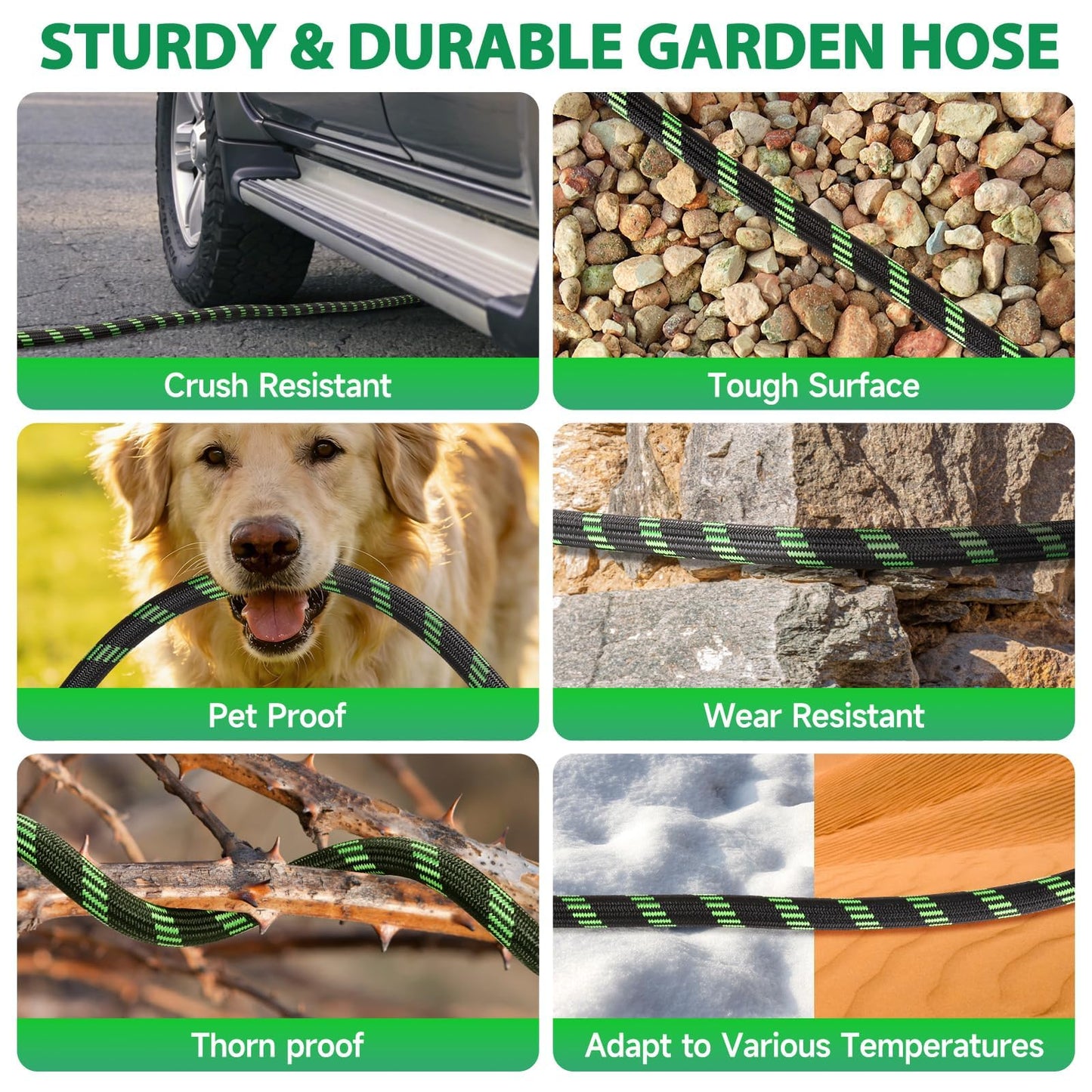 Ahititi Garden Hose 25 ft Water Hose Flexible Non-Expandable Outdoor Heavy Duty Lightweight Leakproof Kink-free flex Watering Hose Pipe for 3/4 inchs Fitting Yard Lawn Outside Car Wash