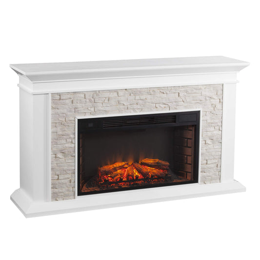 SEI Furniture Canyon Heights Faux Stacked Stone 60" Electric Fireplace, Whiskey Maple