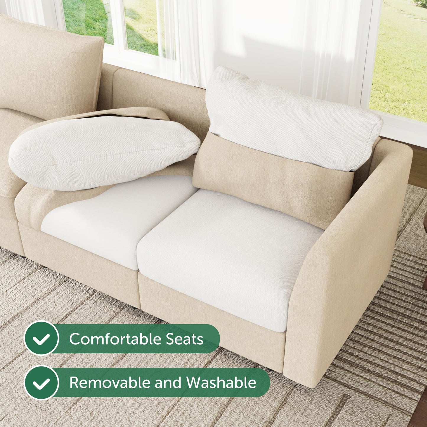 HONBAY Modular Sofa Sectional Sleeper Couch with Storage Modular Couch Convertible Couches for Living Room - Beige