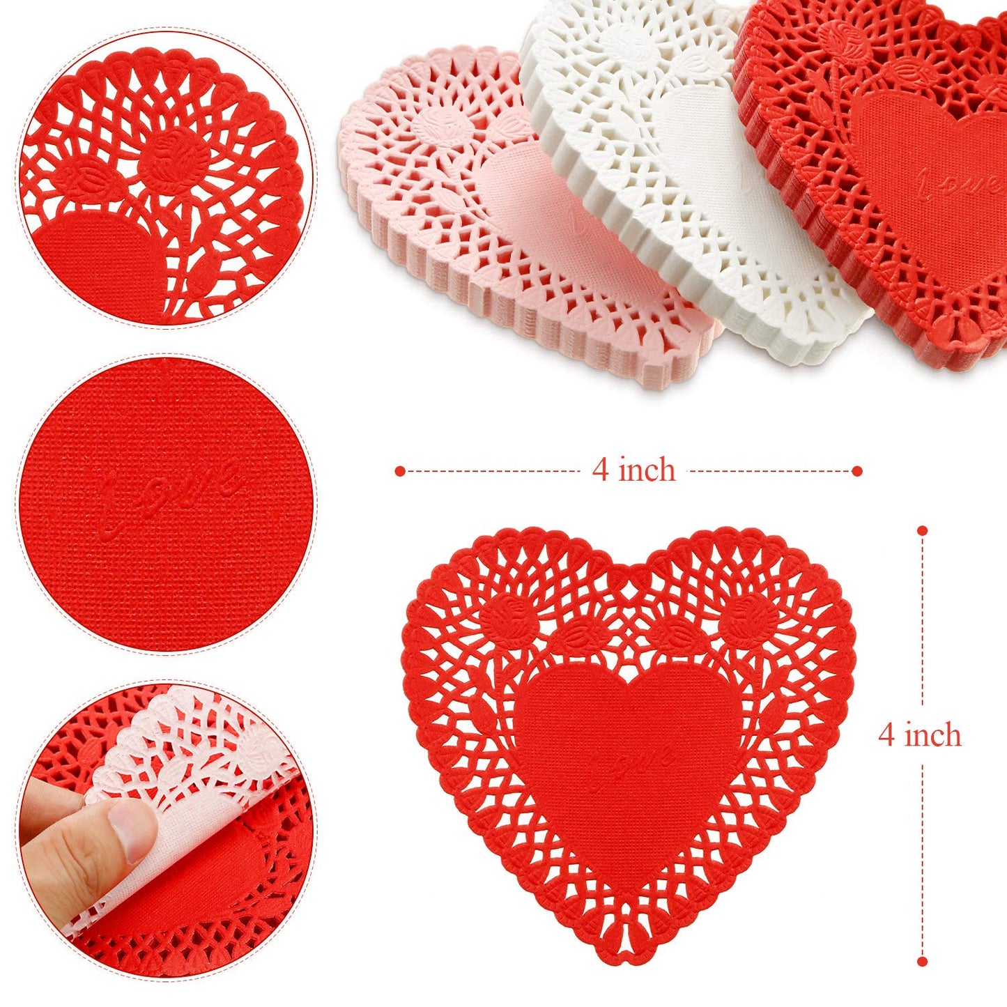 300 Pieces Valentine's Heart Doilies and 500 Pieces Foam Heart Stickers, Mini Paper Heart Doilies Adhesive Stickers for Wedding Decoration Valentine‘s Day Party