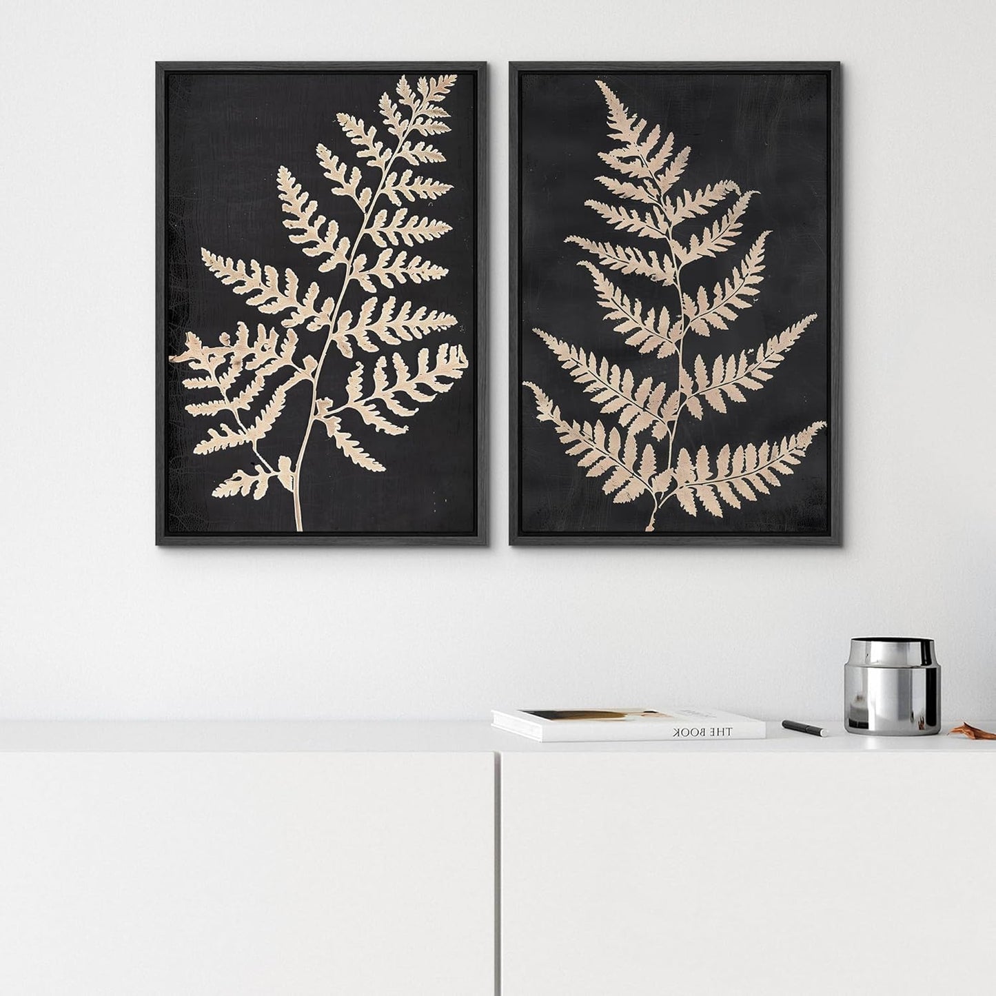 SIGNWIN Framed Canvas Print Wall Art Vintage Fern Leaf Silhouettes Natural Botanical Rustic Illustrations Modern Art Decorative Contemporary for Living Room, Bedroom, Office - 24"x36"x2 Black