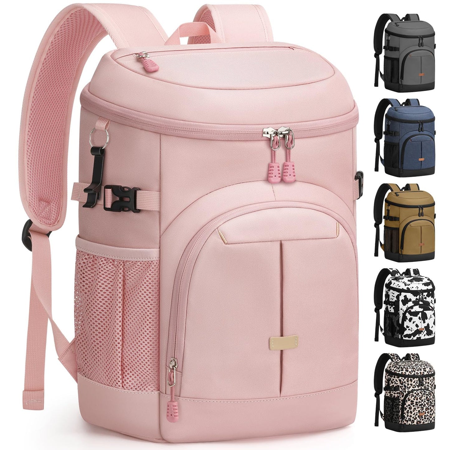 Pritent Cooler Backpack for Men Women Insulated Waterproof Backpack Cooler Leak Proof Cooler Bag Lightweight Lunch Backpack for Camping Beach Travel Picnic(Pink,30 Cans)