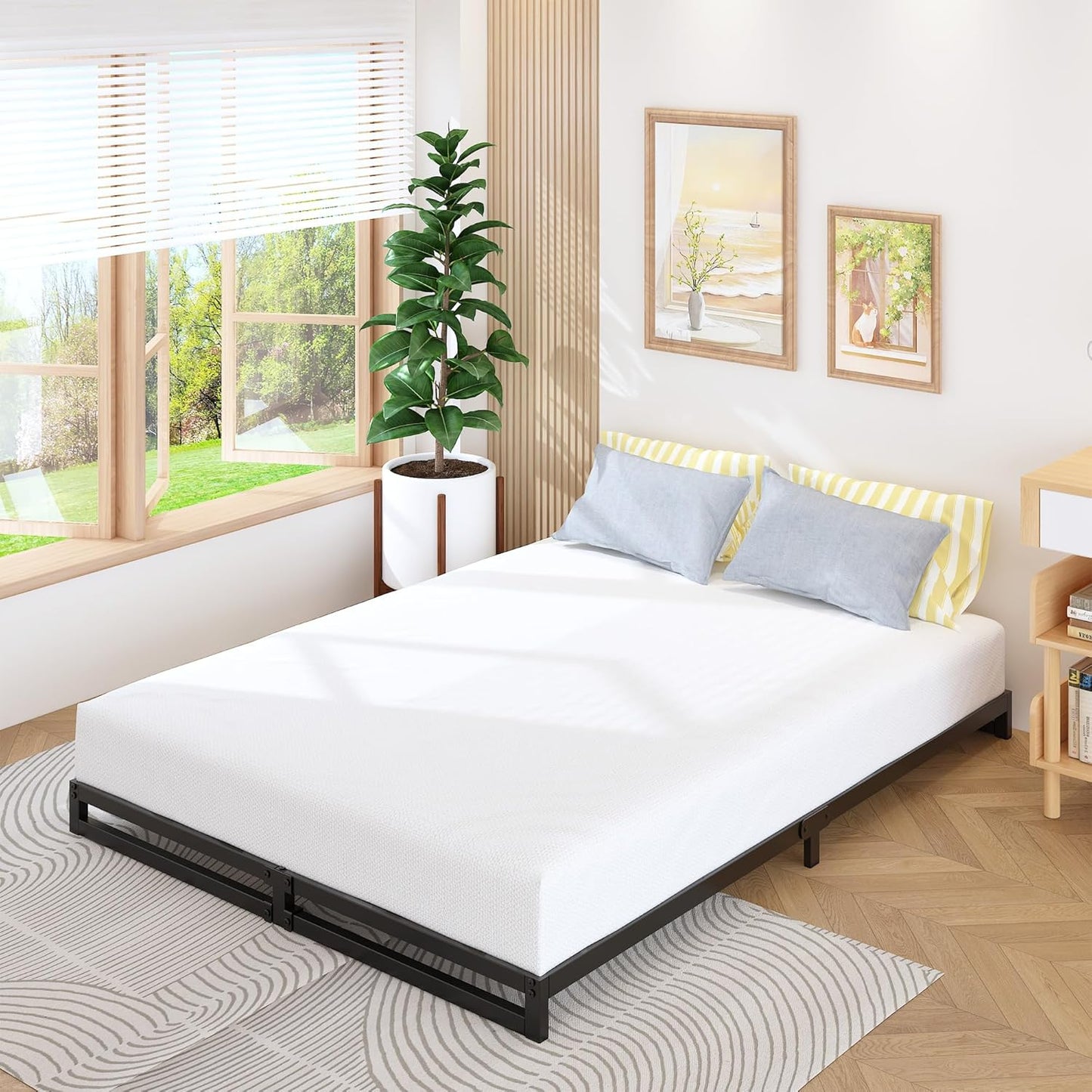 4 Inch King Size Bed Frame Sturdy Mattress Foundation, Heavy Duty Metal Platform with Steel Slats Support No Box Spring Needed, Noise Free, Easy Assembly, Black