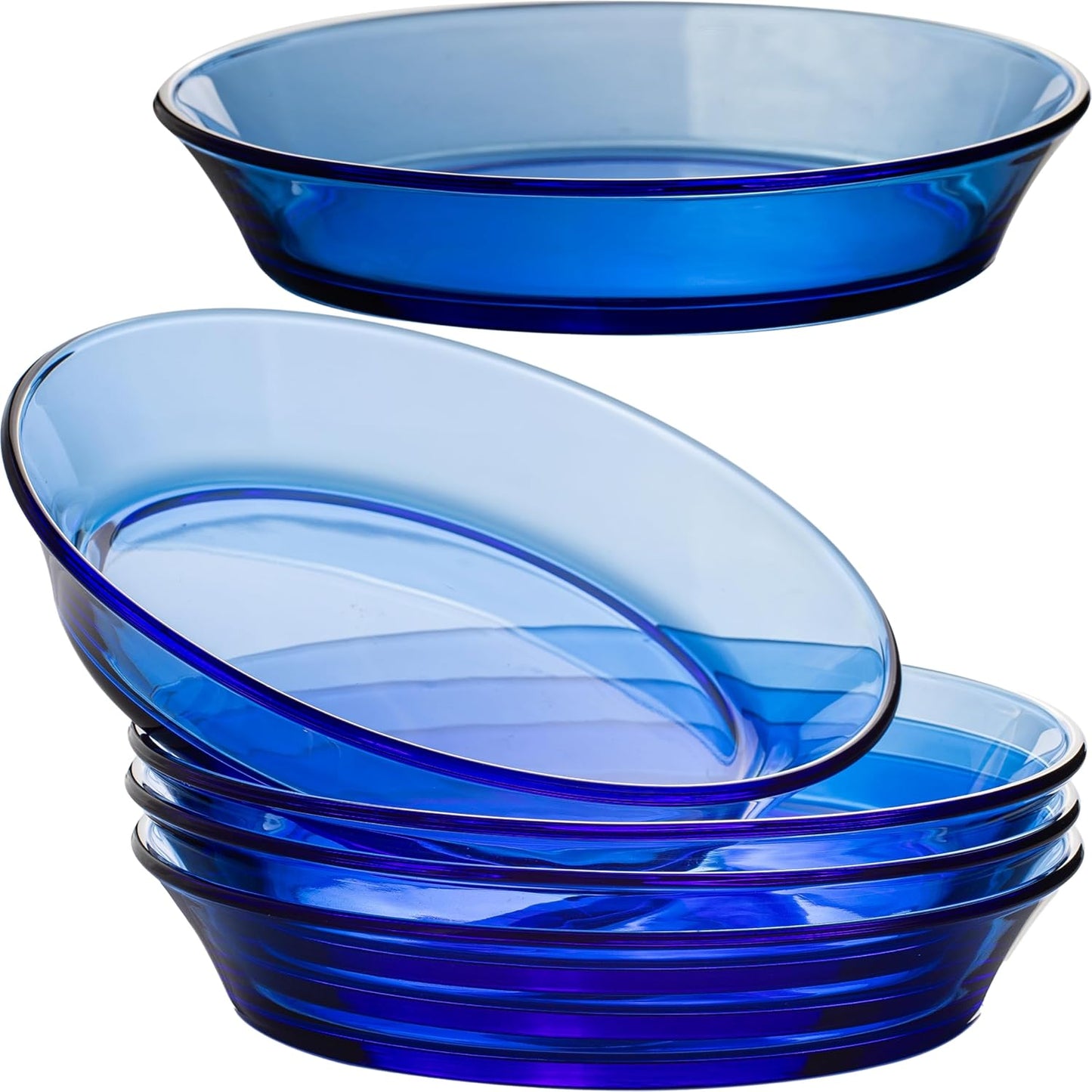 STP GOODS Glass Soup and Salad Bowl with Handles, Cobalt Transparent Glass Eating Plates, Circular Dinnerware for Salad, Bread, Dinner (Blue Bowl, Set of 4)