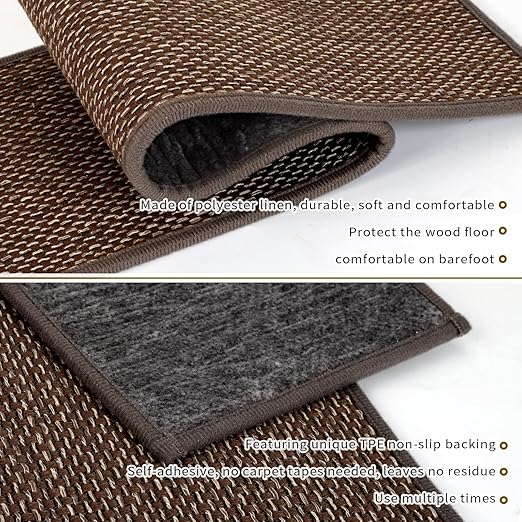Stair Treads Non Slip for Wooden Steps Indoor 10" x 30" 15 Pack Extra Wide Stair Tread Carpet Stairs Runner, Step Pads with Reusable Adhesive for Dogs Kids Elders, Machine Washable, Brown