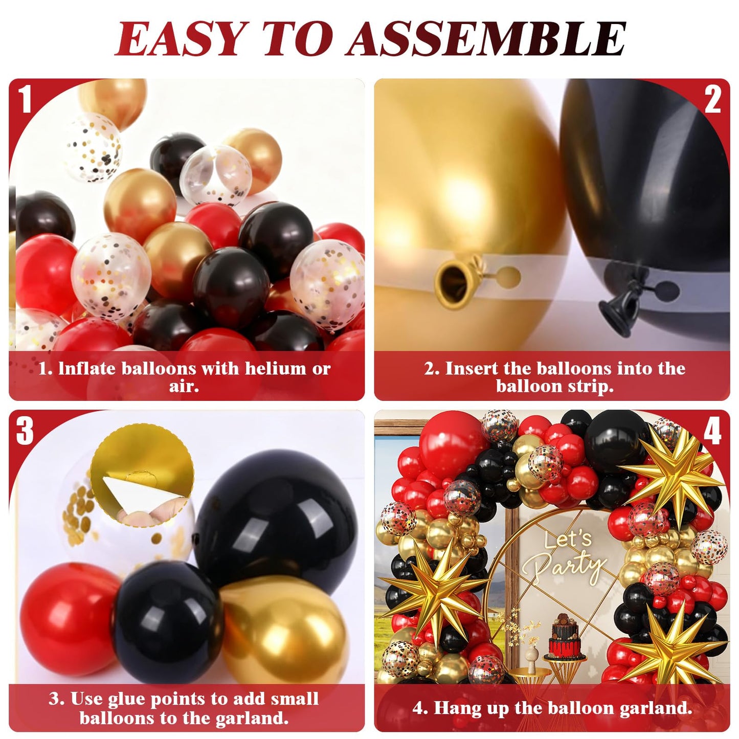 FYUVH Red Gold Black Balloons Arch Kit Garland for 2026 Graduation Decorations Grad Party Birthday Red Carpet Casino Theme Race Car Birthday Anniversary Party Decorations