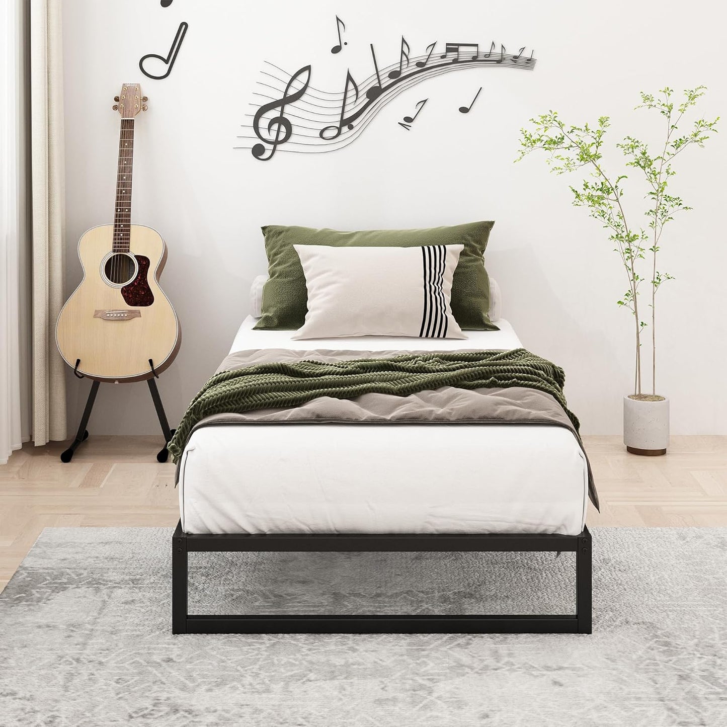 8 Inch Twin Bed Frames Heavy Duty Metal Twin Platform Bed Frame No Box Spring Needed, Noise Free, Easy Assembly, Black