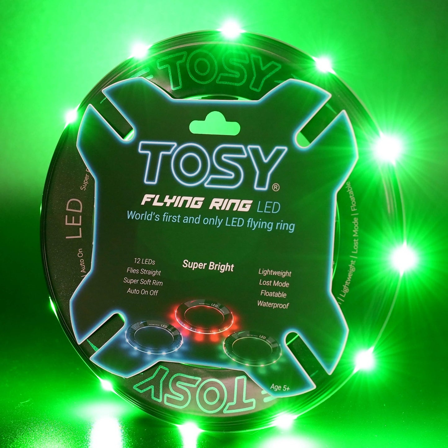 TOSY Bundle of 2 - Blue + Green - Flying Ring 12 LEDs Super Bright
