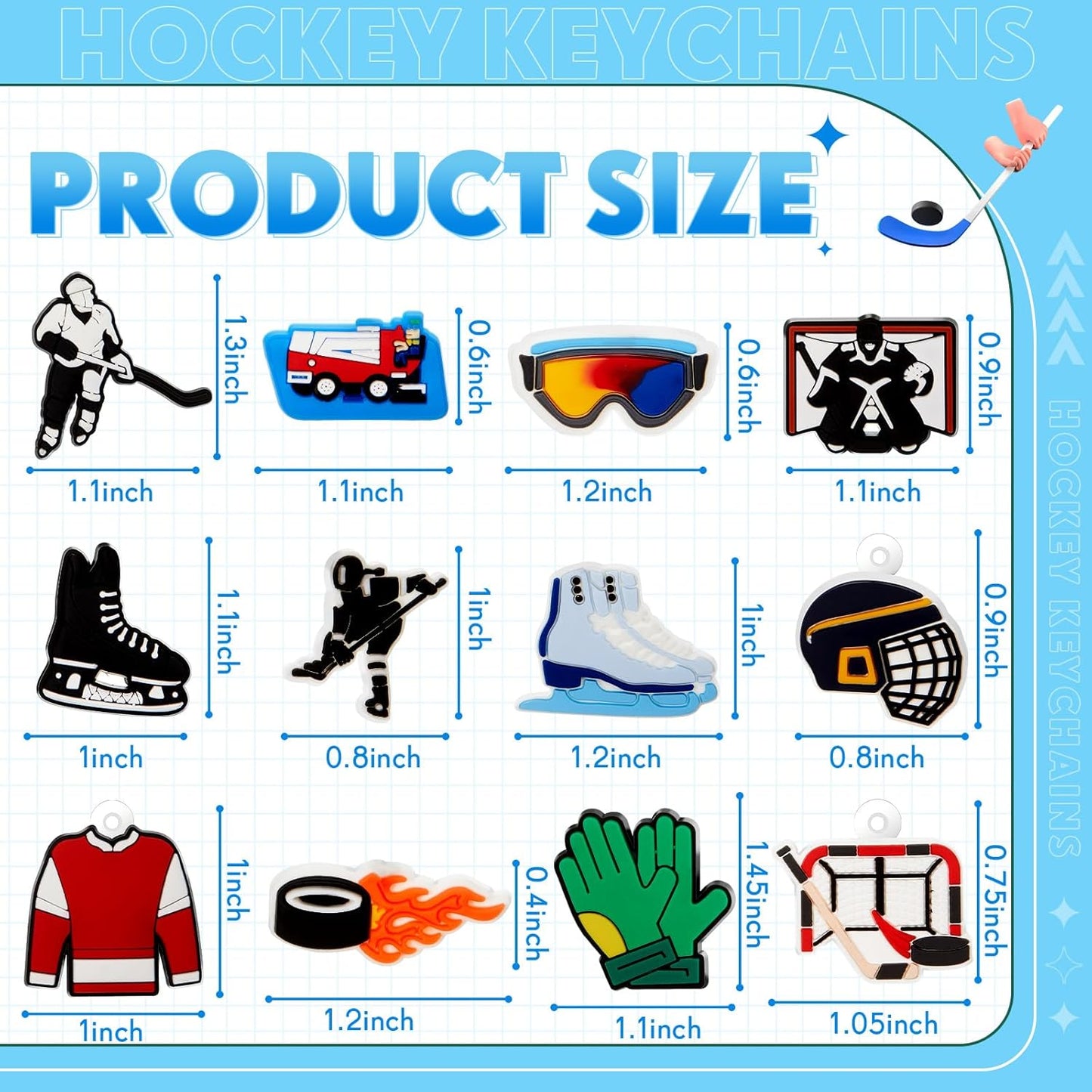 Batiyeer 36 Pack Hockey Keychains Bulk Party Favors Sports Ball Key Chains Funny Keyring Gifts for Birthday Supplies