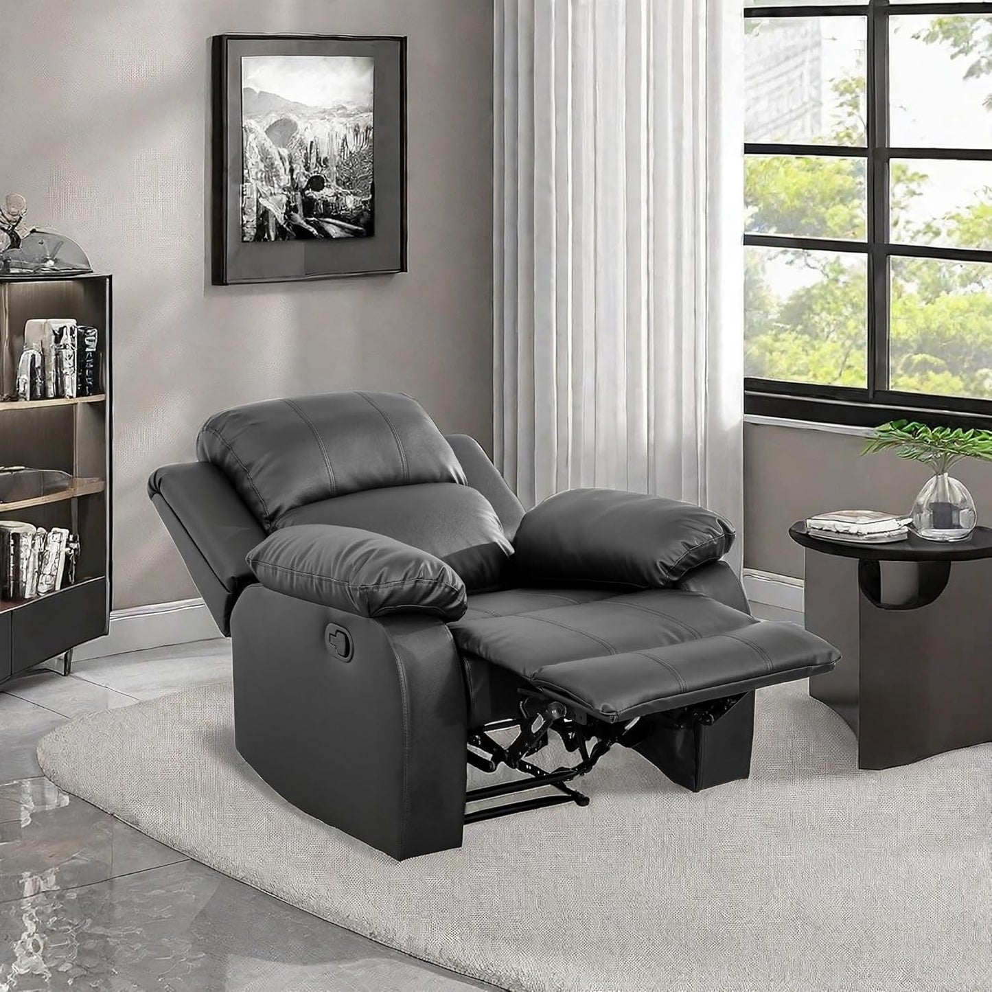 Leather Recliner Chair, Recliner Home Theater Seating, Electric Reclining Chair for Adult, Breathing Chair for Living Room, Black