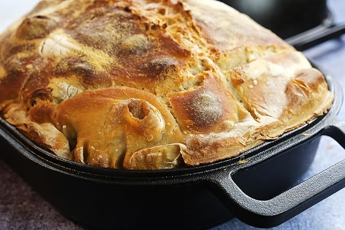 Crucible Cookware Extra Large Cast Iron Artisan Bread Pan 6 Loop Handles Deep Lid for Steam Baking