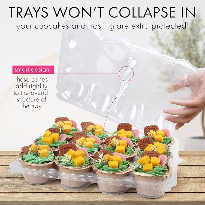 LotFancy Cupcake Containers 12 Count, 5 Sets, Plastic Stackable Cupcake Boxes, Disposable Muffin Holder with Detachable Tall Dome Lid, BPA Free, Clear Cupcake Carrier, Standard Size