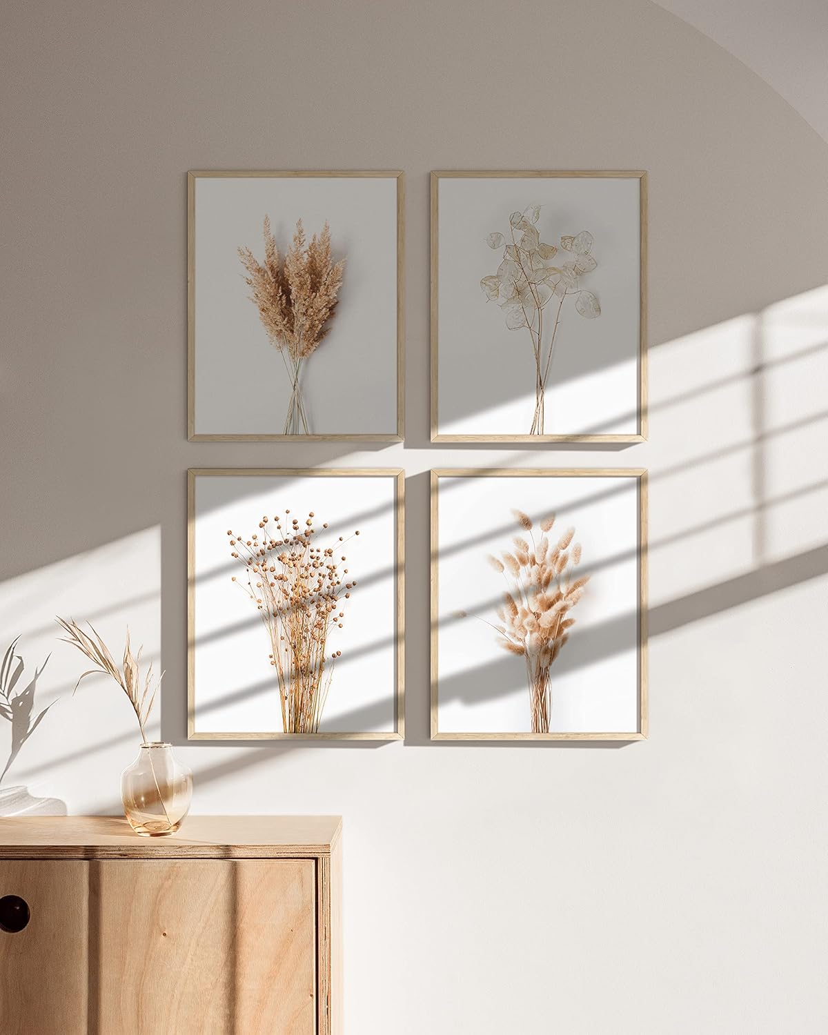 HAUS AND HUES Flower Wall Decor - Set of 4 Floral Wall Art, Framed Flower Paintings, Floral Pictures, Frameable Botanical Posters (8x10, Beige Frame)