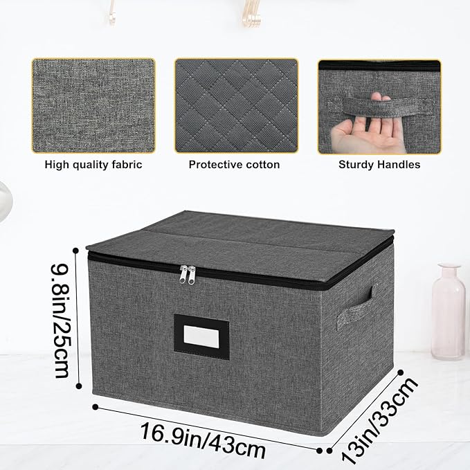 VERONLY Wine Glass Storage Box with Dividers for 12, Hard Shell Stemware Storage Container - Stackable Glassware Case with Handles and Label -Moving Storage for Crystal -Dark Gray