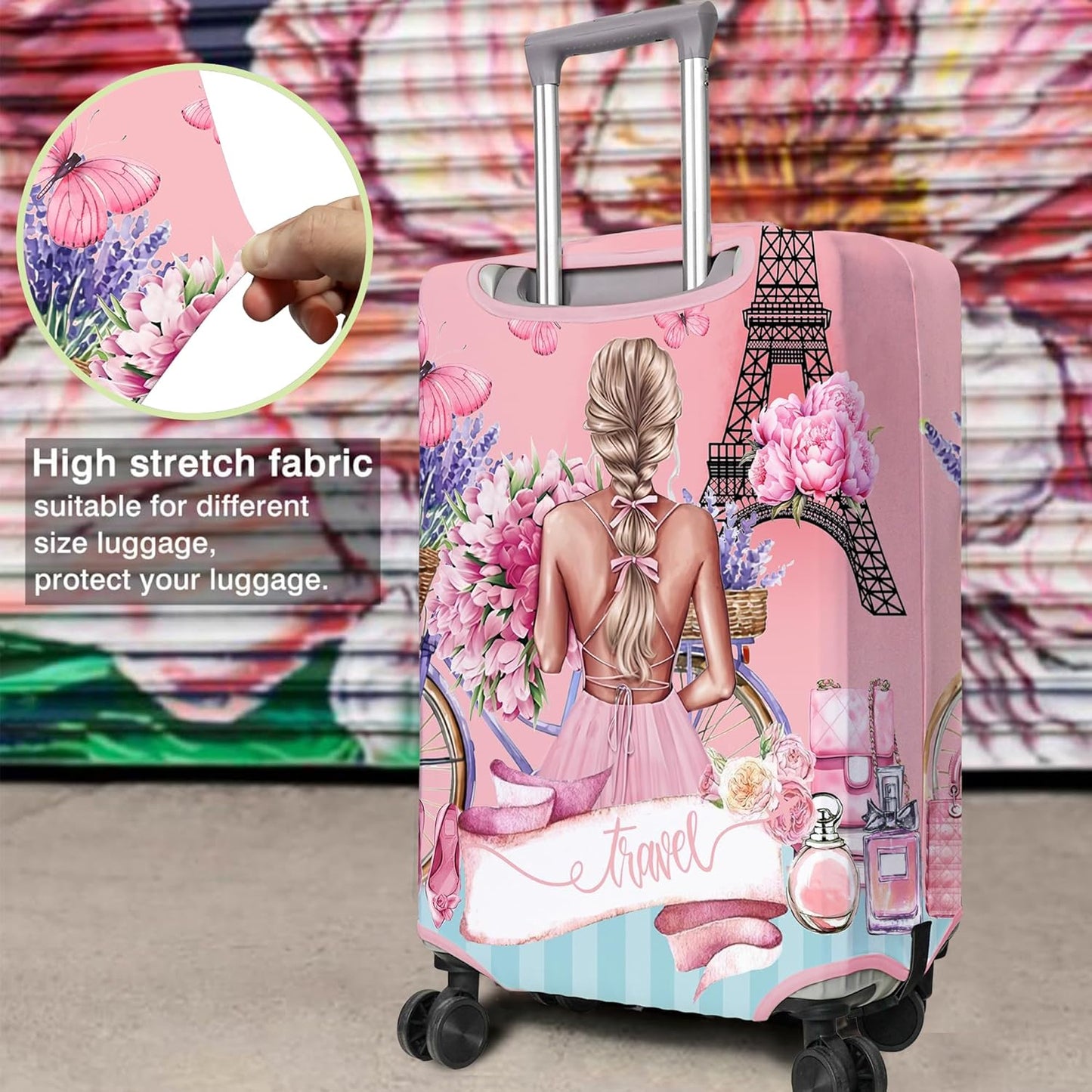 Travel Luggage Cover Suitcase Protector Fits 18-32 Inch Wheel Covers PatternedTravel Related Items Flower Luggage Protector Elastic S