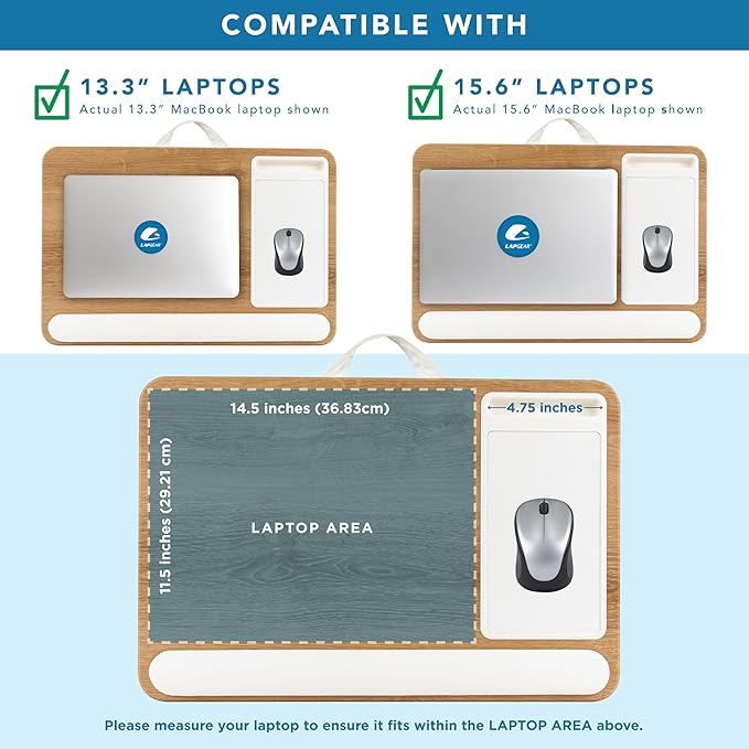 LAPGEAR Home Office Pro Lap Desk with Wrist Rest, Mouse Pad, and Phone Holder - White Oak Woodgrain - Fits up to 15.6 Inch Laptops - Style No. 91609