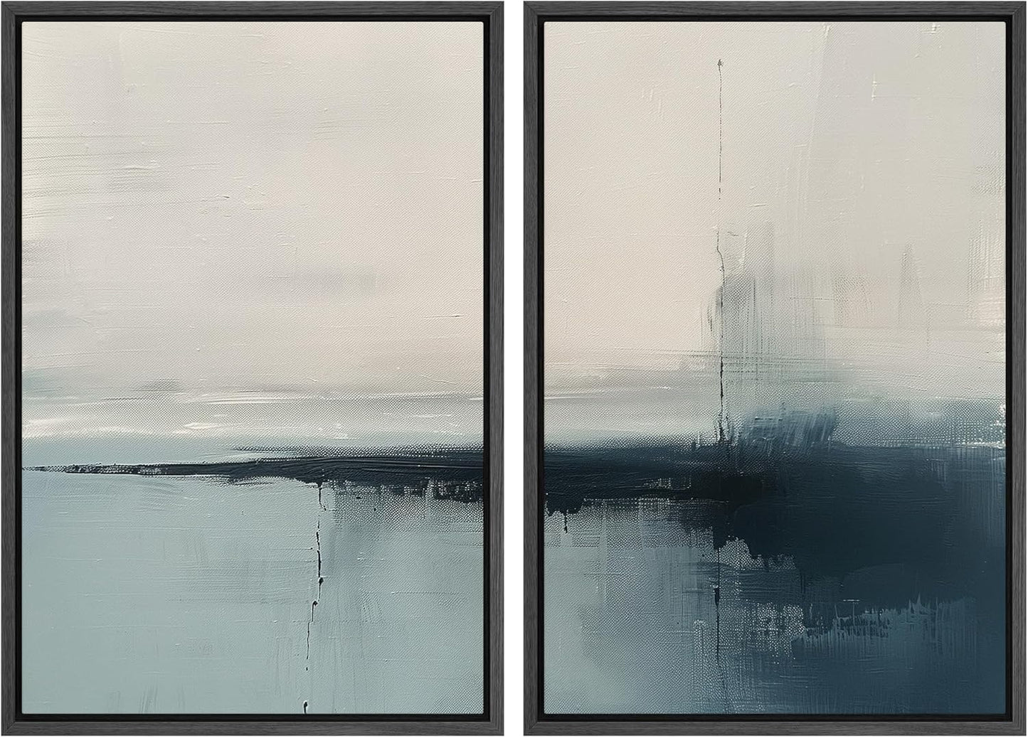 SIGNWIN Framed Canvas Print Wall Art Modern Blue Ocean-Inspired Coastal Abstract Serene Neutral Tones with Subtle Patterns Illustrations Decorative for Living Room, Bedroom, Office - 24"x36"x2 Black