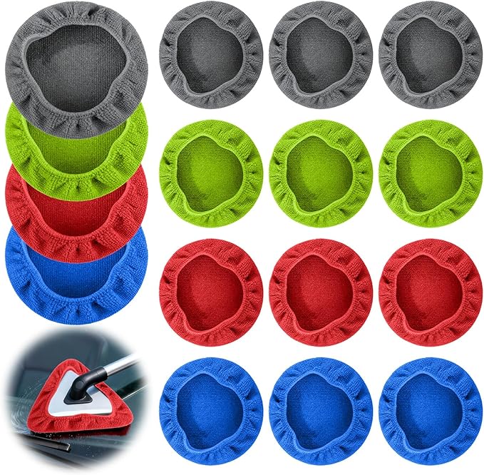 16 Pcs Car Windshield Cleaning Tool Bonnets Car Care Microfiber Cloths for Windshield Cleaner Replaceable Reusable Microfiber Pads Cover Kit for Washing Bonnets Interior Cars Window(6inch)