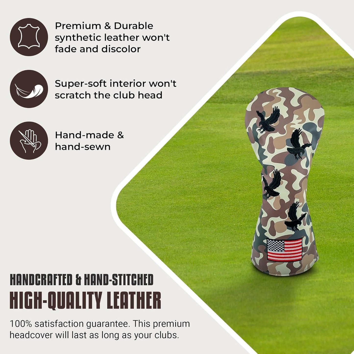 Camo USA Bald Eagle Golf Headcover – Camo Driver Headcover – Golf Driver Head Covers – Funny & Durable Golf Head Covers -Golf Head Covers USA