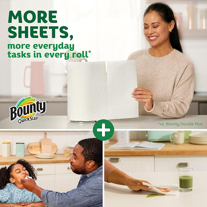 Bounty Quick Size Paper Towels, White, 8 Family Rolls = 20 Regular Rolls (Packaging May Vary)