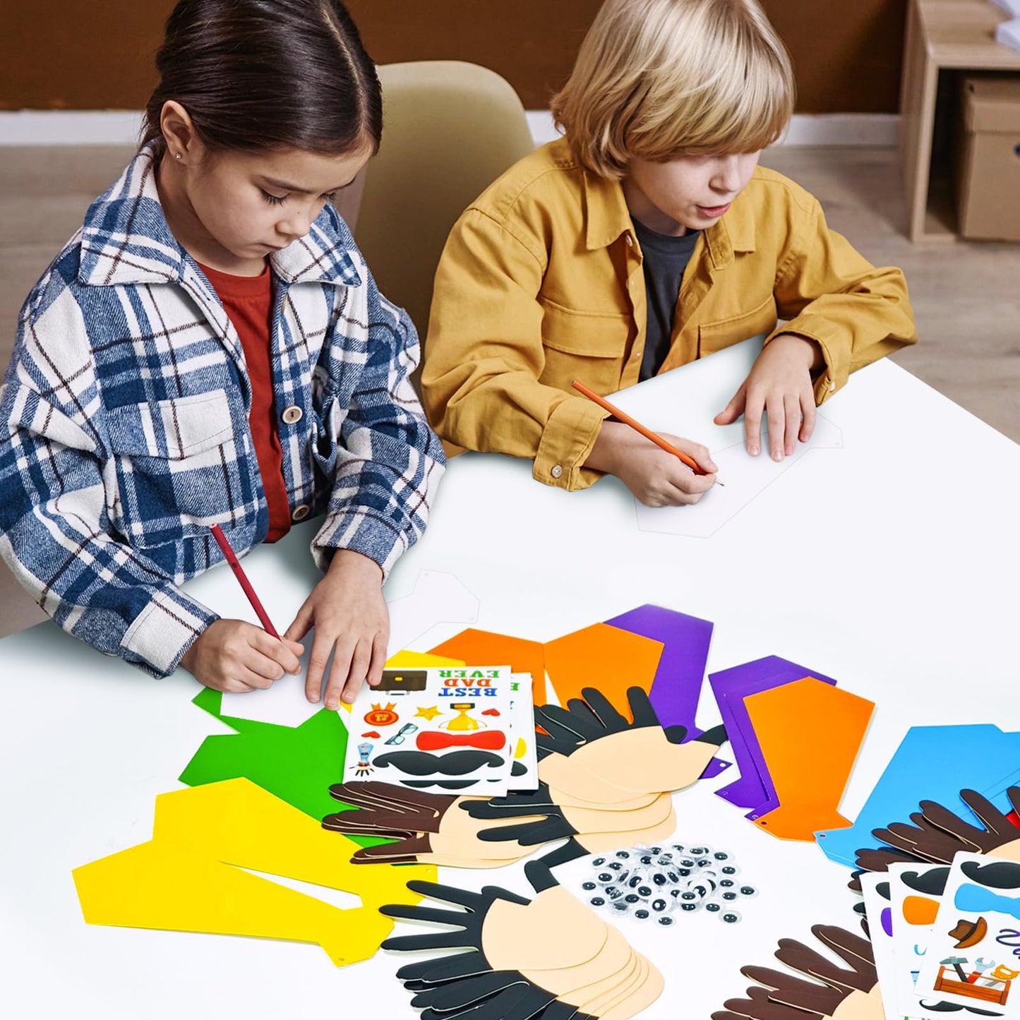 Cinrobiye 72pcs Fathers Day Craft Kits Father’s Day Tie Craft Best Dad Ever DIY Handprint with Stickers for Happy Father Day Gifts Home School Activities Birthday Party Favors Supplies Decoration