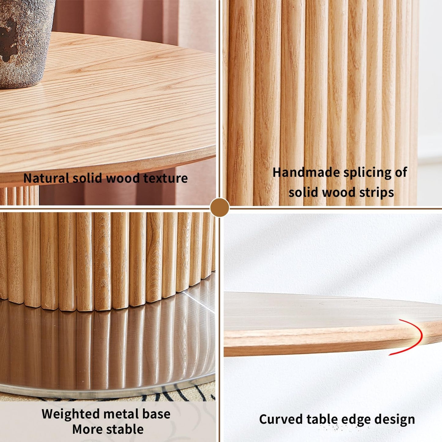 Round Wood Dining Table，Wooden Trestle Pedestal Base on Stainless Steel Plate，Small Space Kitchen Table，34.25" Modern Circular Tabletop for Kitchen, Dining Room, Restaurant，Cafe (Natural)