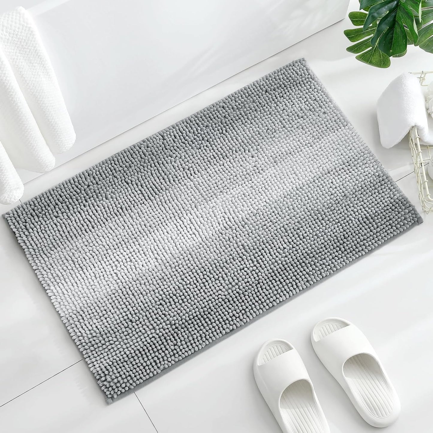 Gibelle Grey Bathroom Rug Set 2 Piece, Chenille Non Slip Bath Mat Set, Absorbent Shower Rug and Bath Room Floor Mats, Quick Dry Bathmat Bathroom Decor Accessories for Tub, 20" x 32"