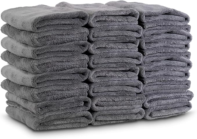 VPD Microfiber Warp Edgeless Towels - Ultra-Soft, Scratch-Free Drying and Cleaning Towels, No Streaking, Buffing Polishing Towels, Grey, 15.75" x 15.75", Machine Washable, For All Surfaces (24)