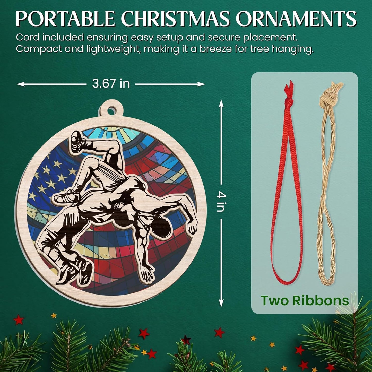 FLAGWIX Christmas Wrestling Gifts for Teen Boys - Suncatcher Christmas Ornaments 2025 Tree Decorations - Wrestling Ornaments for Tree, Sports Gifts for Men Boy 12-14, Sports Ornament, Coach Gift Ideas