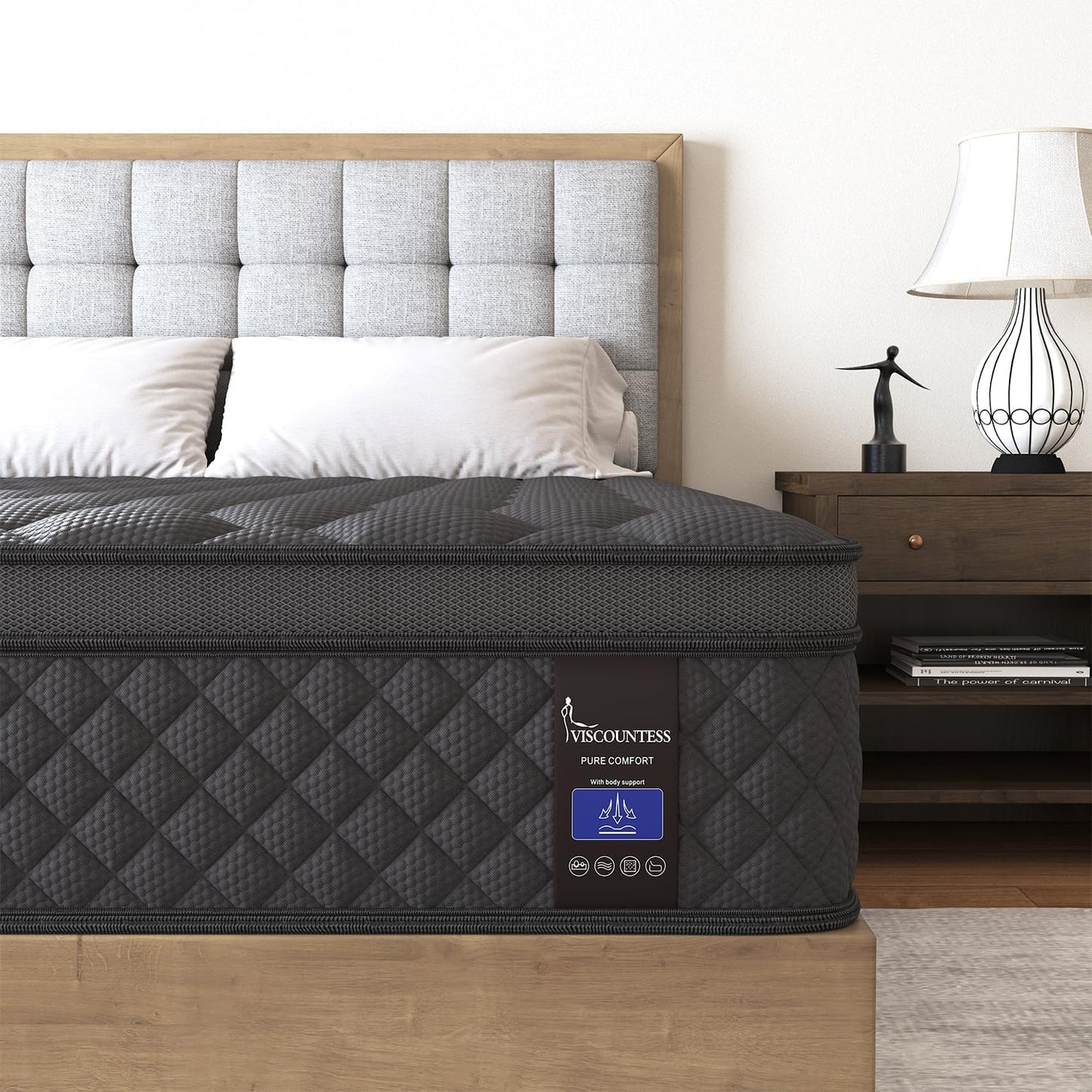 King Hybrid Mattress, 12 Inch Euro Top Mattress Medium Firm for Back & Lumbar Support, 100 Night Trial, Individual Pocket Spring Bed for Motion Isolation & Pressure Relief