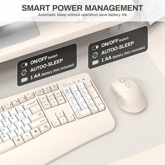 Ergonomic Wireless Keyboard and Mouse Combo, Wave Keys Keyboard with Wrist Rest for Natural Typing, 3 DPI Adjustable Ergonomic Silent Mouse for Computer/Laptop/Windows/Mac (Latte Color-B)