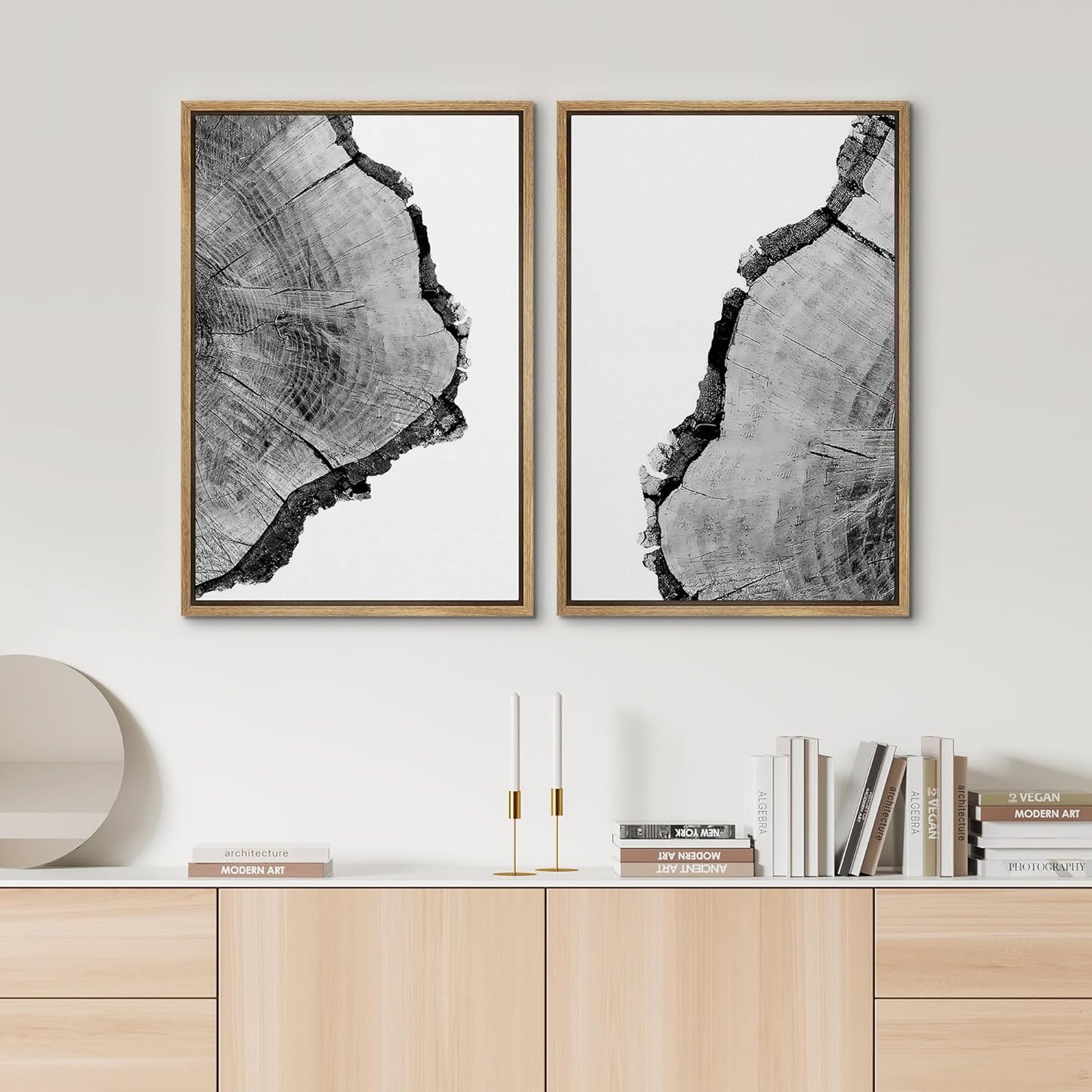 SIGNWIN Framed Wall Art Print Set Black & White Close Up Tree Ring Details Nature Wilderness Photography Modern Art Rustic Relax/Calm Multicolor for Living Room, Bedroom, Office - 16"x24"x2 Natural
