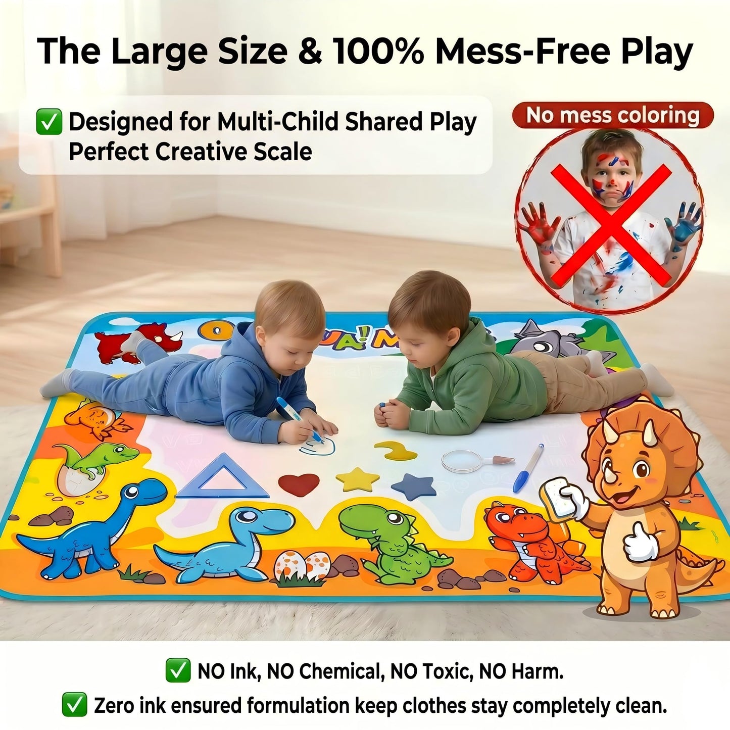 Water Doodle Mat for Toddlers 1-3: Mess-Free Coloring Toy,Dries in 5-10 Mins for Endless Play,Dinosaur Reusable Aqua Painting Board Toddler Toys,Birthday Gifts for 1-3 Year Old Boy