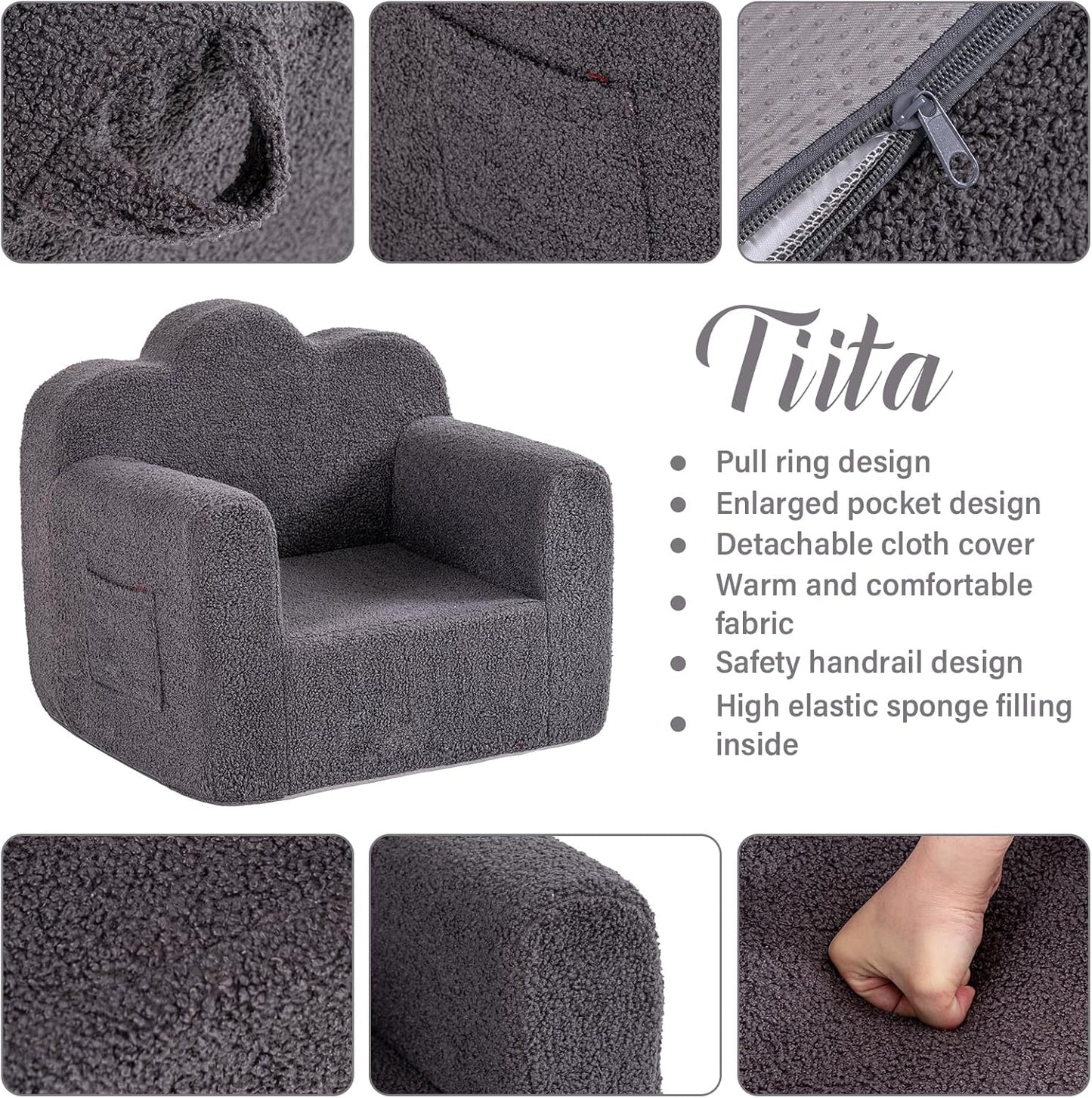 Tiita Kids Couch Plush Toddler Chair, Cloud-Like Glow in The Dark Kids Sofa Toddler Reading Chair with Washable Cover Carrying Handle, Convertible Children Sofa Chair for Girls and Boys