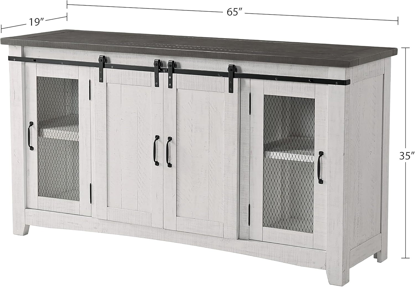 Martin Svensson Home Rustic 65” Solid Wood TV Stand with Storage, White Stain with Grey Stain Top