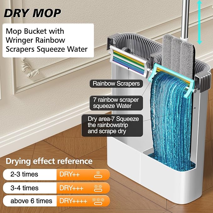 CTIME 15.74“Mop and Bucket Set with Wringer for Home : Hands-Free Flat Floor Mop Bucket Wet Dry Use Floor Cleaning System for All Floor