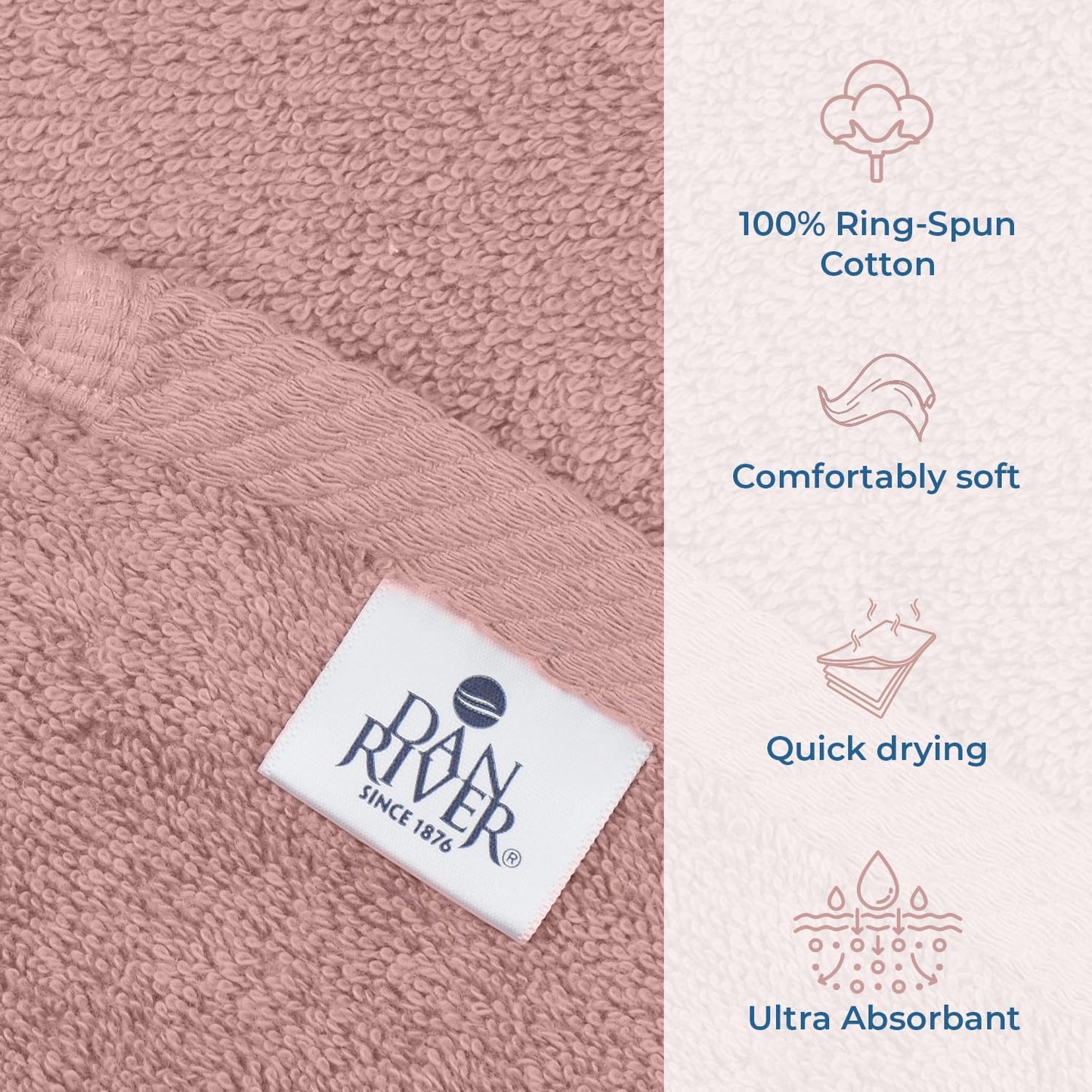 DAN RIVER Pack of 1 Bath Sheet 40x80 Inches, Oversized Towels for Adults, Quick Dry Plush Bath Towels - Dusty Rose
