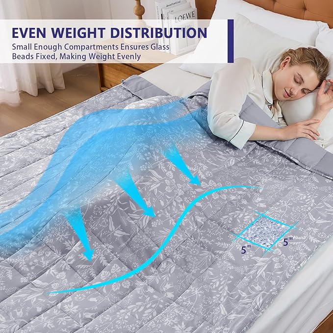 yescool Weighted Blanket for Adults (15 lbs, 60" x 80", Pearl Grey) Cooling Heavy Blanket for Sleeping Perfect for 140-160 lbs, Queen Size Breathable Blanket with Premium Glass Bead, Machine Washable