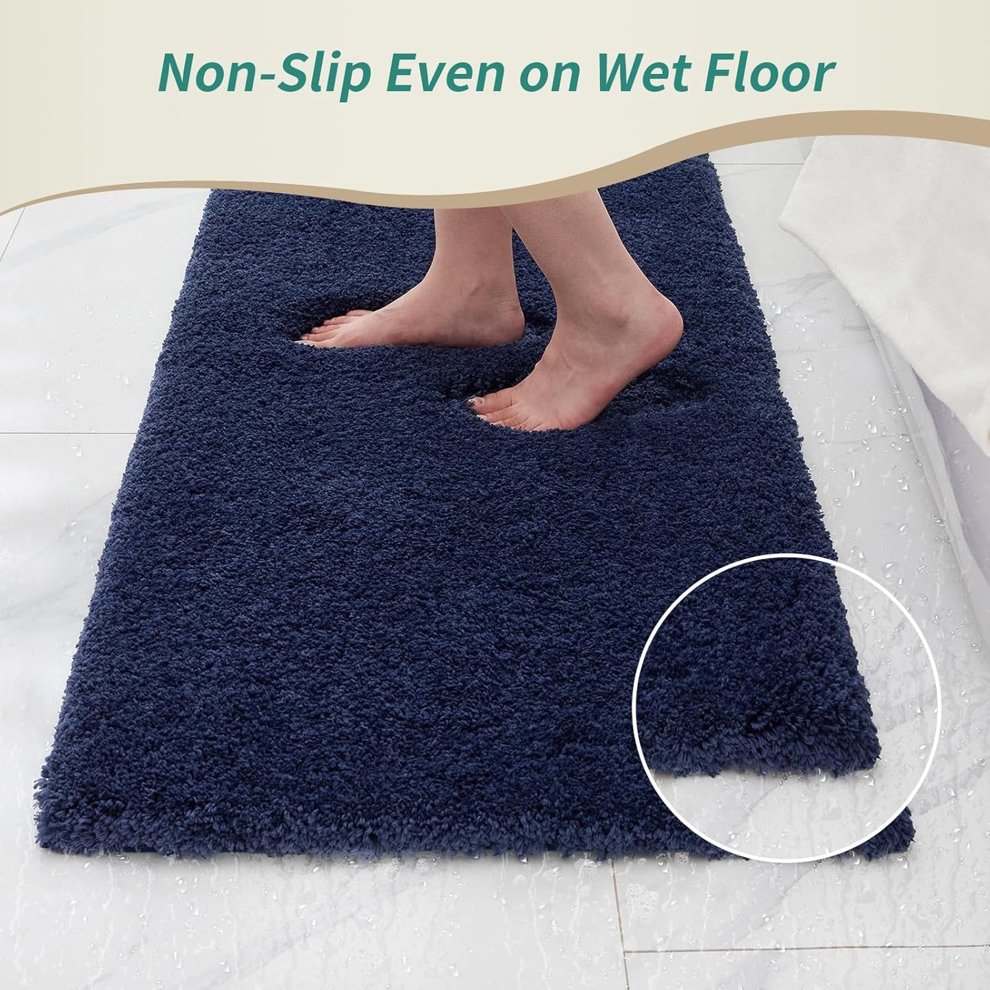 Bathroom Rugs 24x48 Non Slip Navy Fluffy Bath Mat for Bathroom Floor Washable Plush Luxury Bath Rug for Tub Soft Shaggy Absorbent Shower Sink Mat