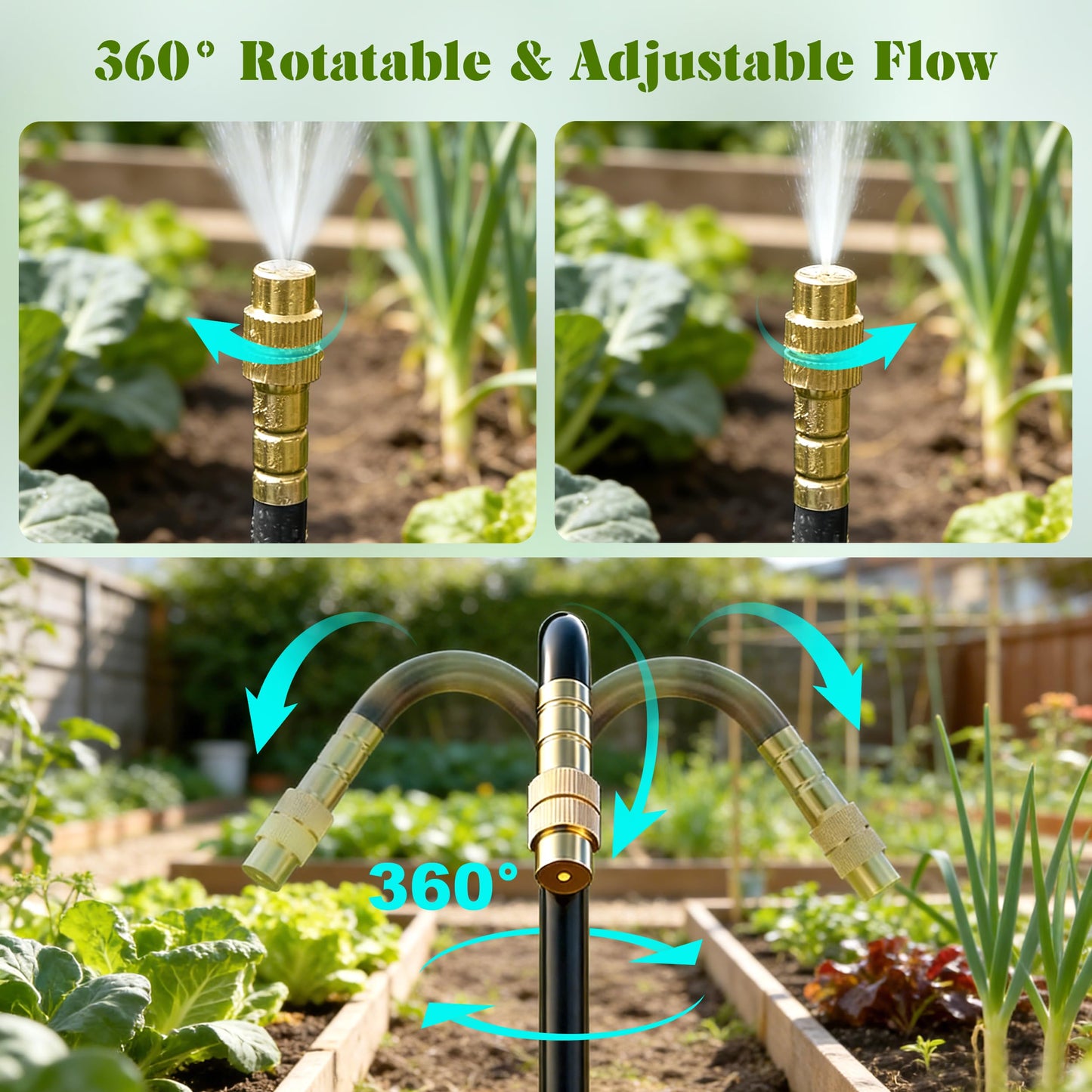 Drip Irrigation System for Garden, Automatic Watering System with Adjustable 360° Copper Spray Nozzles, DIY Drip Irrigation Kit for Yard, Lawn, Greenhouse, Raised Beds & Potted Plants (40FT)