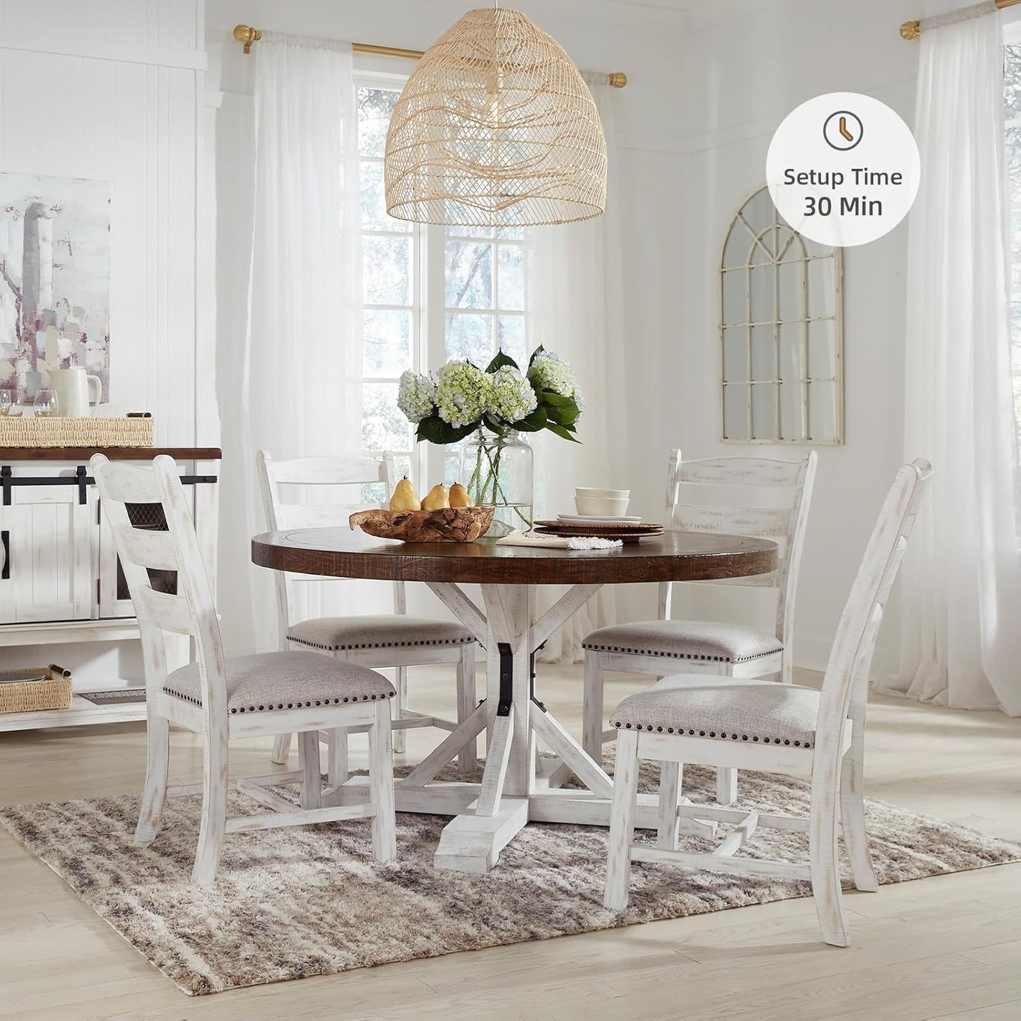 Signature Design by Ashley Valebeck Vintage Farmhouse Cushioned Dining Chair, 2 Count, Whitewash
