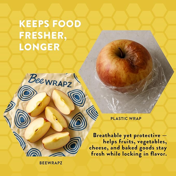 BeeWRAPZ Reusable Beeswax Wraps for Food | Eco Friendly & Organic | Eco-Friendly & Plastic-Free Food Storage | Biodegradable |Pack of 3 Beeswax Food Wraps for Wrapping Fruits & Vegetables (Blue)