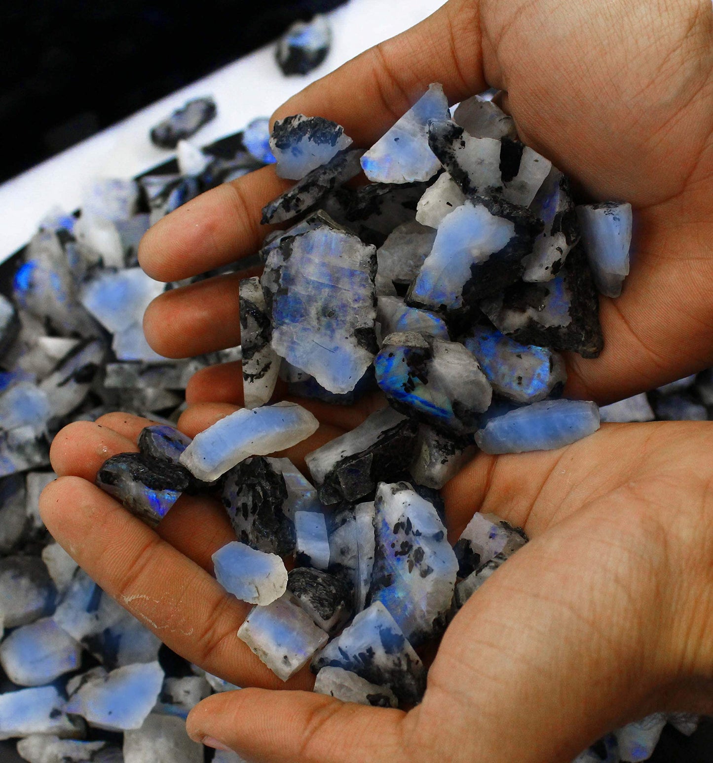 Gempires Raw Polished Blue Moonstone Gemstone For Jewelry Making, June Birthstone, Healing, Wire Wrapping, Decor, 15 to 30 mm Moonstone Rough, Loose Rough Gemstone Supplies (100 Carat)