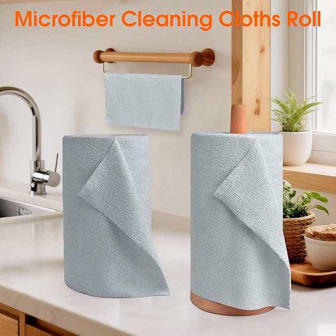 Microfiber Cleaning Cloth Roll–100 Pack, Tear Away Microfiber Towels, Reusable, Washable, Scratch-Free, Kitchen Towels for Car, Home, Kitchen, Glass, Dishes(Cloud Gray)