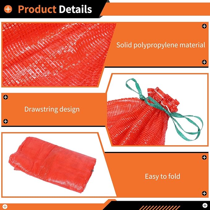40PCS Large Mesh Produce Storage Bag, 35.3" x 23.5" Inches Reusable Drawstring Fresh Produce Storage Bag, Breathable Produce Bags for Onions, Vegetables, Potatoes, Citrus, Crawfish, Firewood