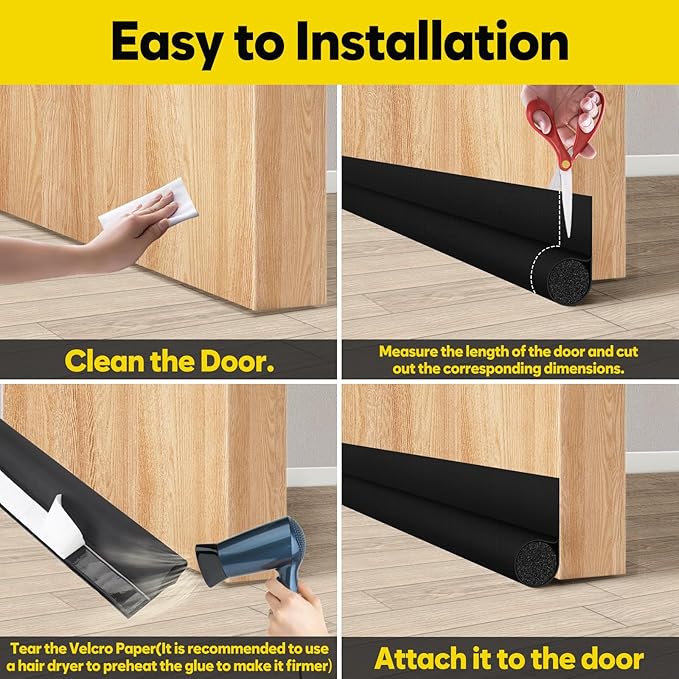 HomeProtect 32 inch Door Draft Stoppers, Adjustable Door Bottom Seals Keep Cold Air Out, Block Noise Light Odor Dust, Soundproof Door Sweep for Bottom of Door Suitable for Interior/Exterior, Black