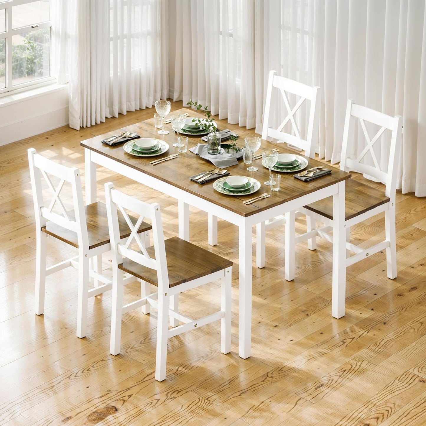 sogesfurniture Dining Table Set for 4，Dinette Set for 4 Small Space,5 Pieces Dining Table for Kitchen, Dining Room 42.5'', Pine Wood,Grey&Green