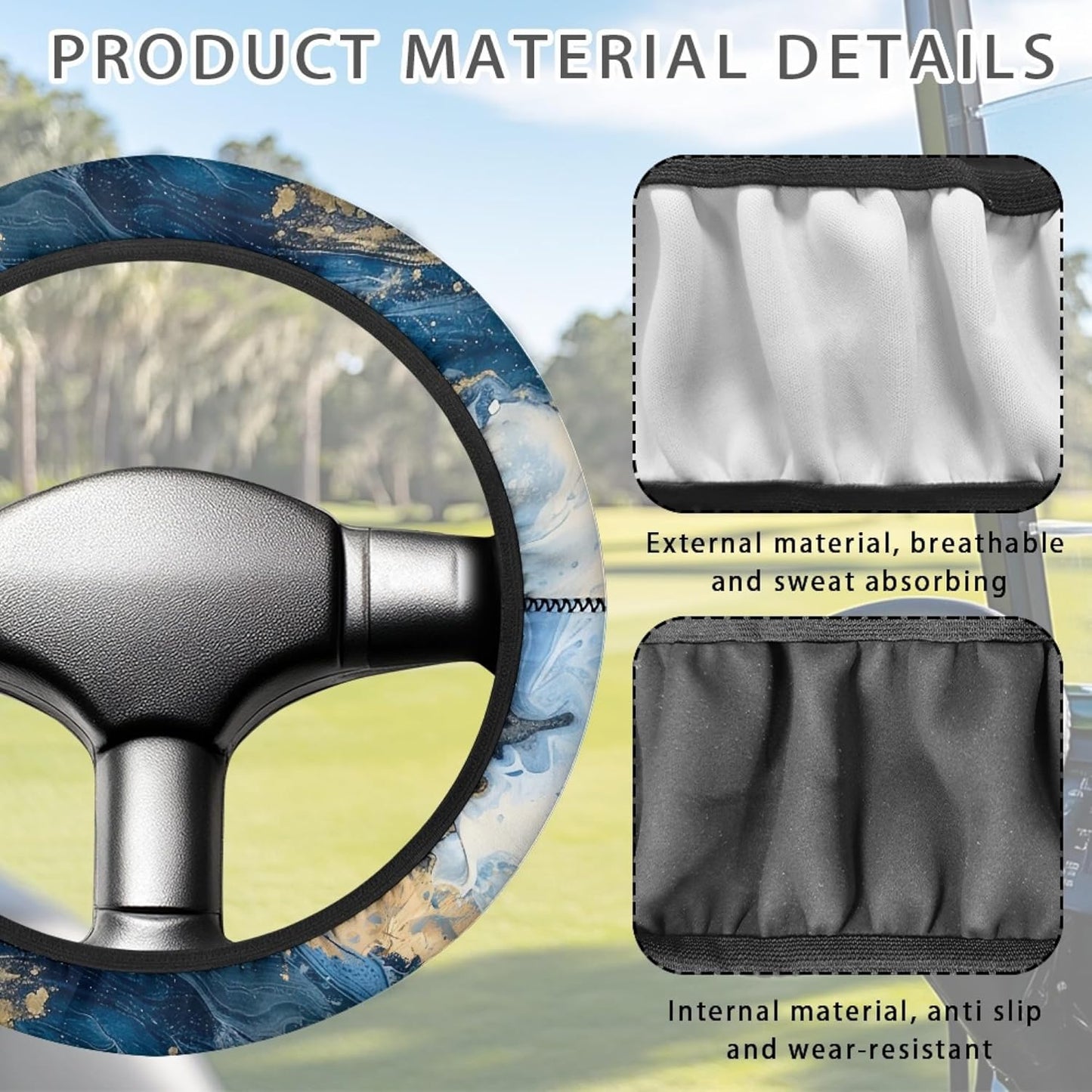 Blue Marble Print Golf Cart Steering Wheel Cover 13 Inch - 14 Inch Neoprene Golf Cart Steering Wheel Covers Stretchable Golf Cart Accessories for Club Car Machine Washable